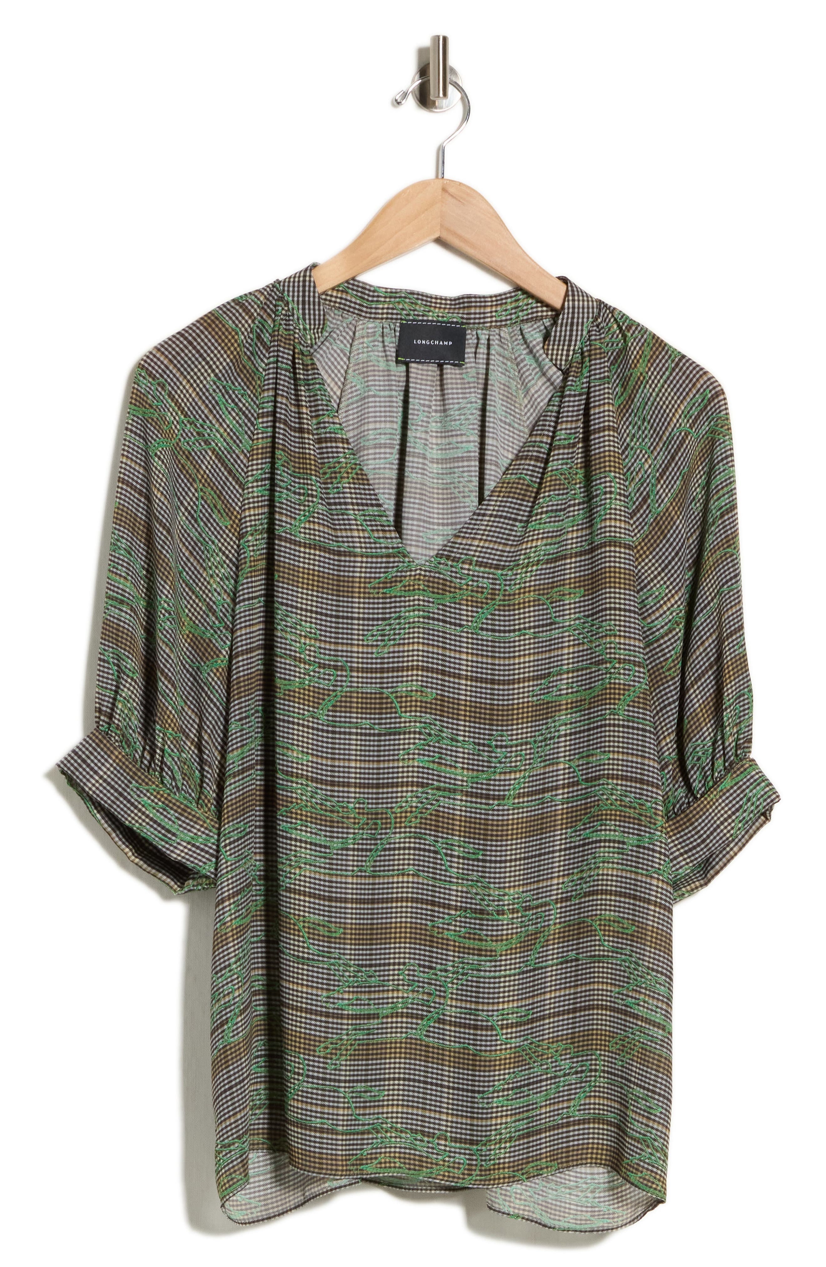 V-Neck Top with Banded Cuffs