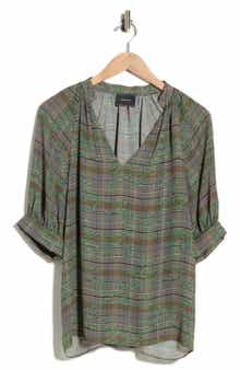 V-Neck Top with Banded Cuffs