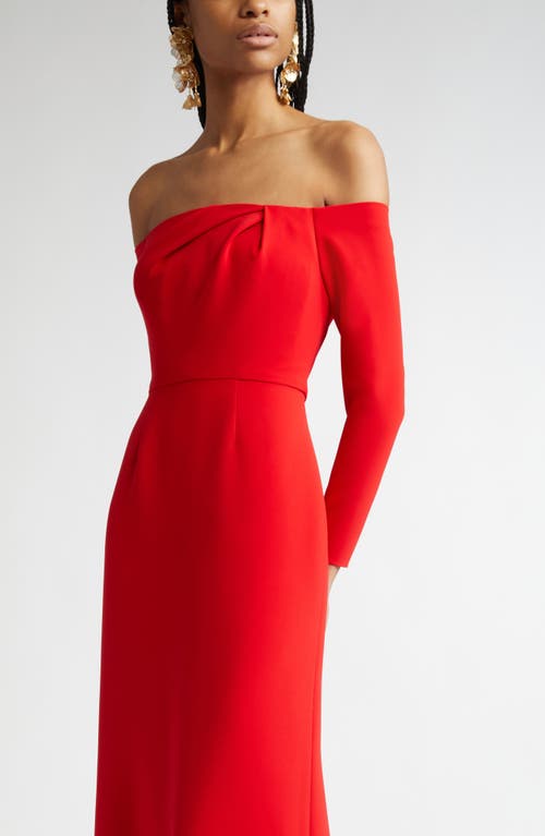 Shop Carolina Herrera Draped Off The Shoulder Long Sleeve Gown In Herrera Red