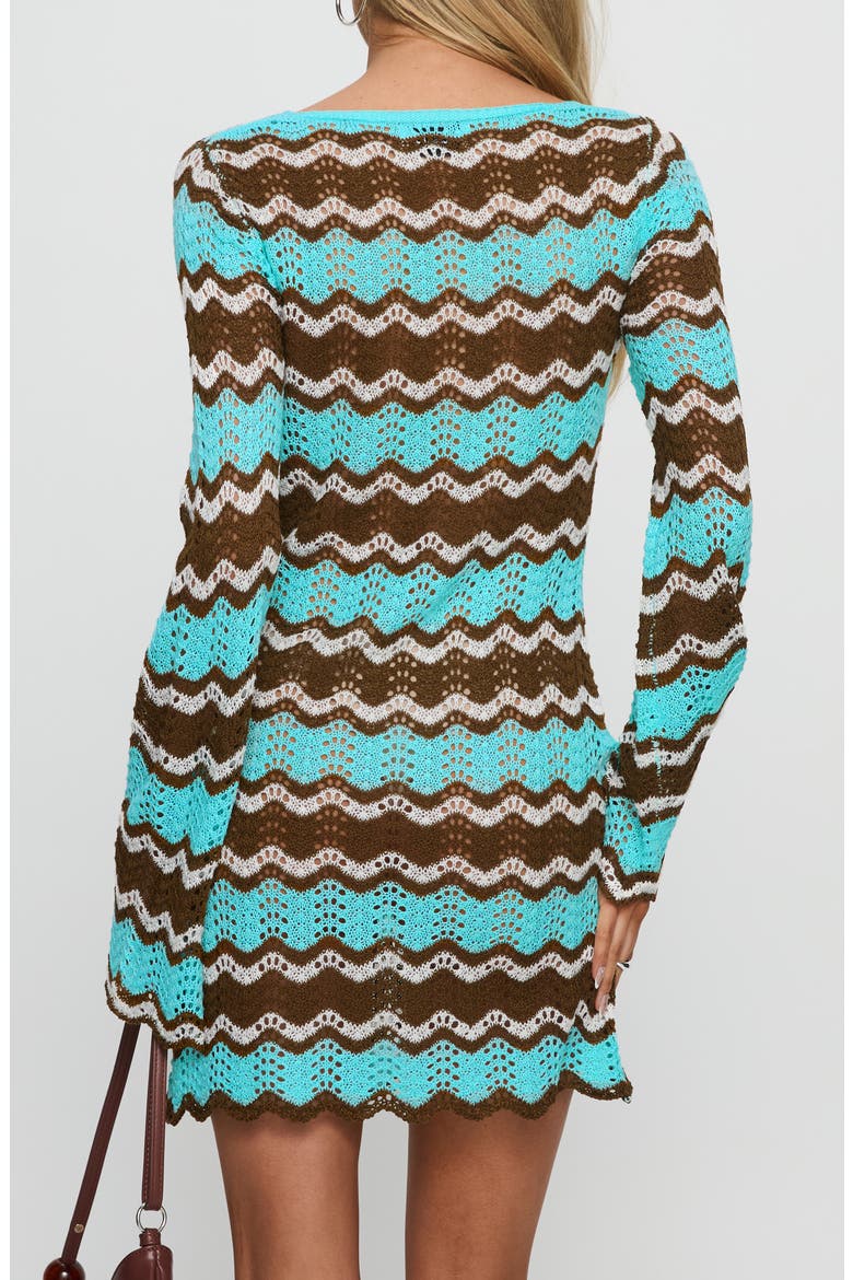 Suka Open Stitch Long Sleeve Minidress, Alternate, color, BROWN / BLUE