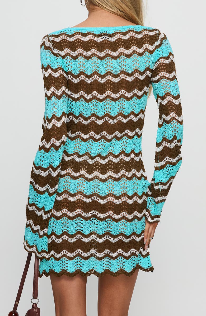 Princess Polly Suka Open Stitch Long Sleeve Minidress, Alternate, color, Brown / Blue