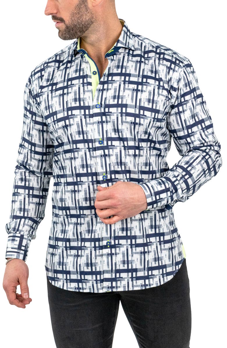 Maceoo Einstein Linear Canvas Cotton Button-Up Shirt, Alternate, color, White