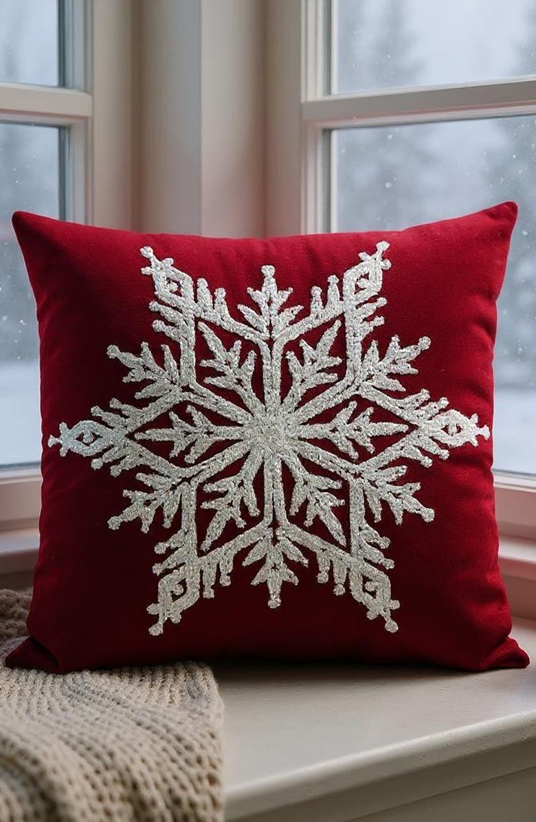 STUDIOCHIC Snow Flake Decorative Throw Pillow, Alternate, color, Red