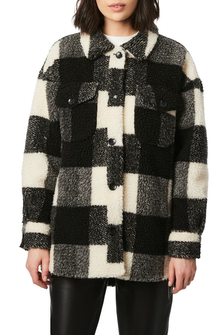 Plaid Fleece Shirt Jacket, Main, color, BLACK/ WHITE