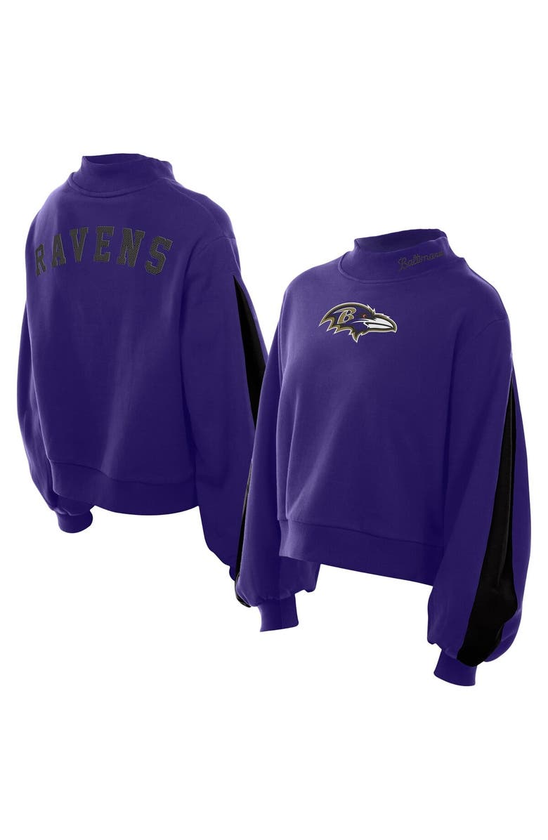New Era Women's New Era Purple Baltimore Ravens Sport Night Mock Neck Balloon Sleeve Pullover Sweatshirt, Main, color, Purple