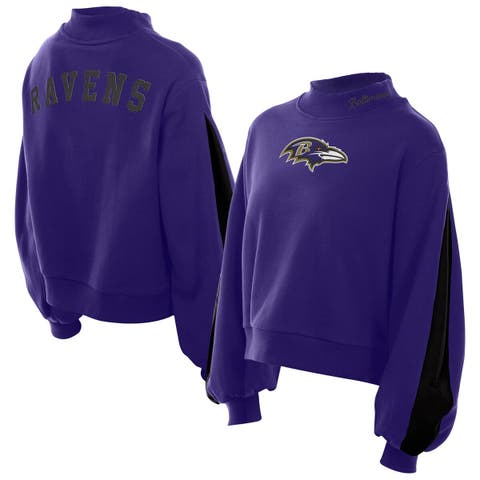 Women's New Era Purple Baltimore Ravens Sport Night Mock Neck Balloon Sleeve Pullover Sweatshirt