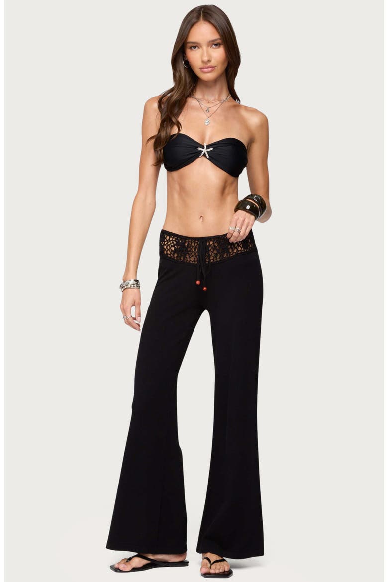 Kirsty Crochet Waist Drawstring Pants, Alternate, color, BLACK