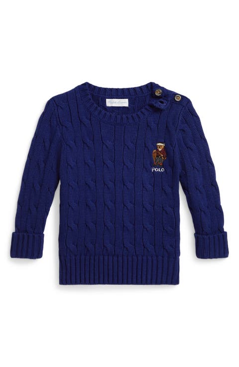 Polo Bear Embroidered Cable Knit Cotton Sweater (Baby)