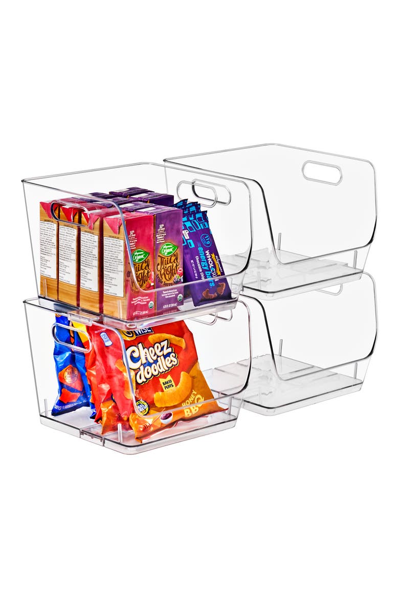 Set of 4 Medium Square Stackable Storage Bins, Alternate, color, NO COLOR