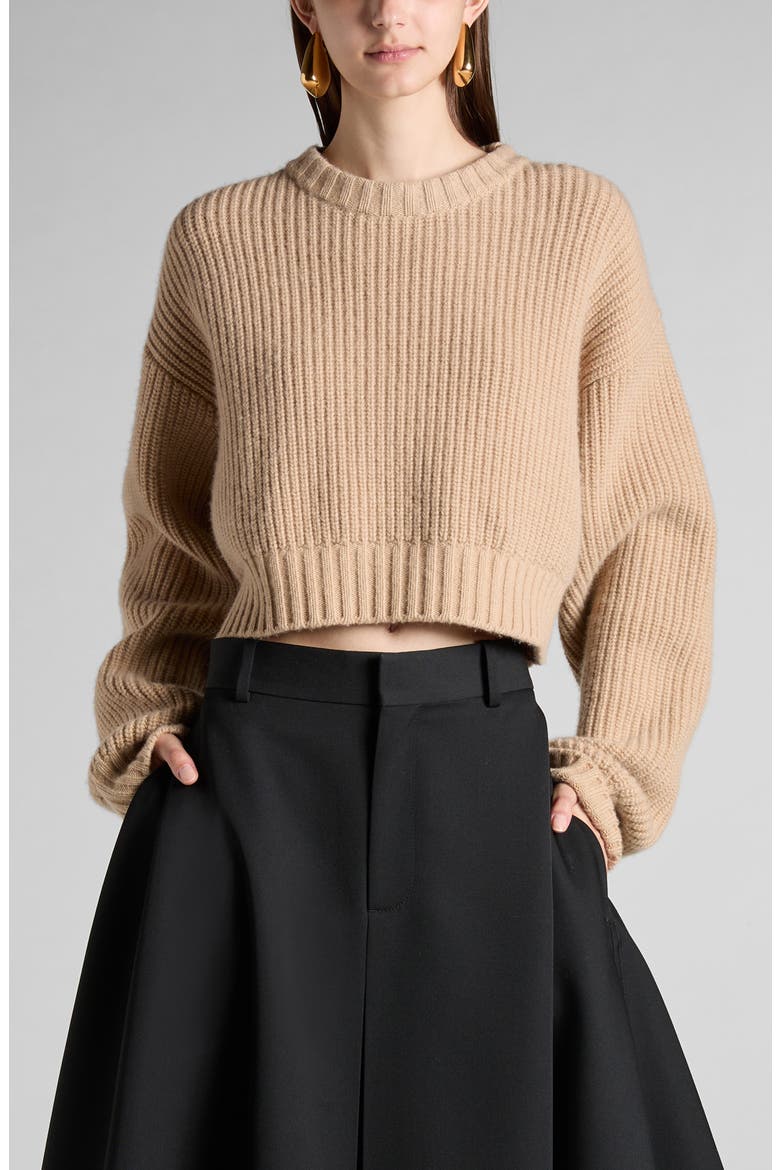 Oversize Wool & Cashmere Rib Crop Sweater, Main, color, 9734 DESERT
