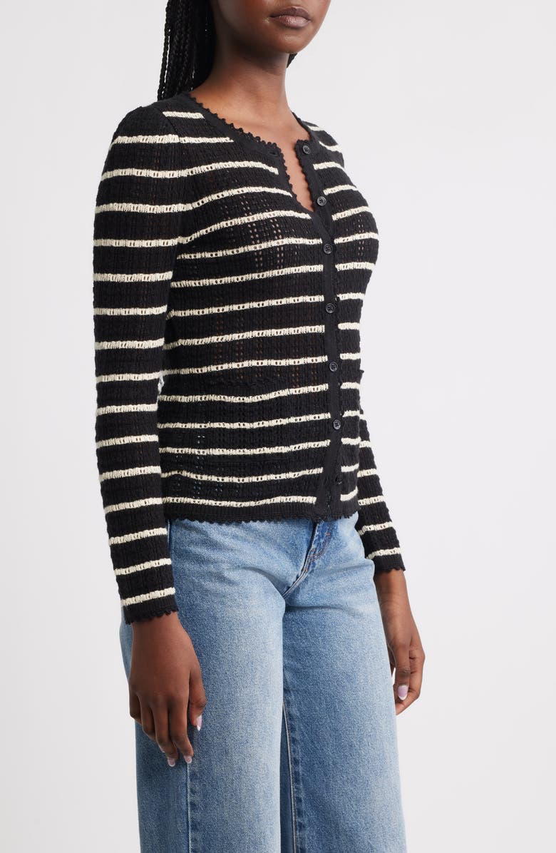 DÔEN Therese Stripe Open Knit Pima Cotton & Silk Cardigan, Alternate, color, Noir Allaire Stripe