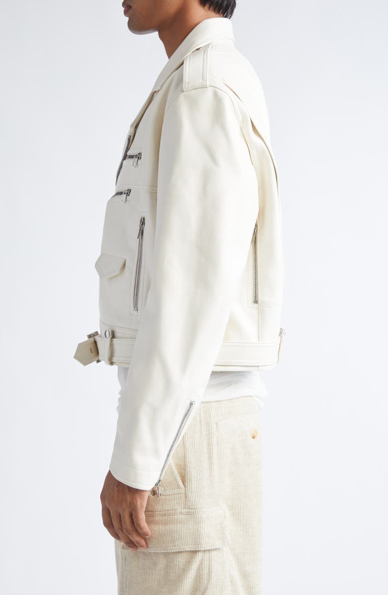 Rick Owens Jumbo Bauhaus Stooges Crop Leather Jacket, Alternate, color, Milk