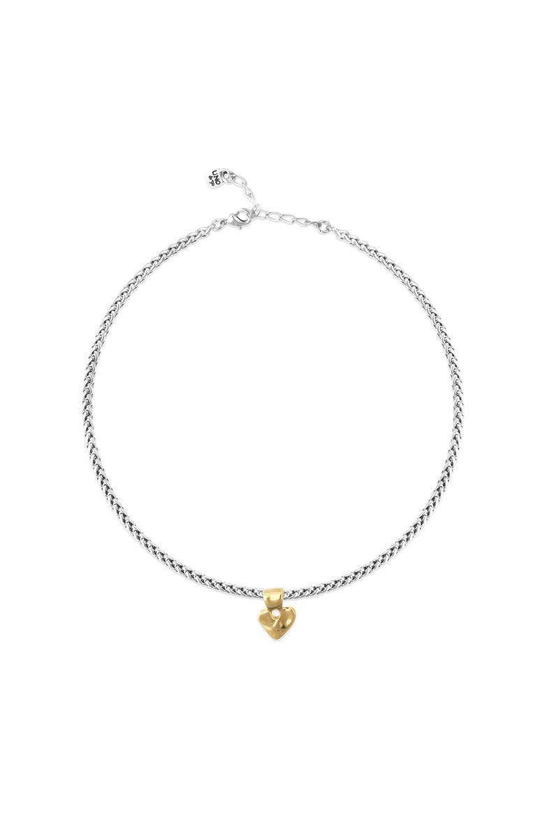 Sterling Silver Plated Necklace With Heart Detail In 18K Gold, Main, color, Silver and Gold