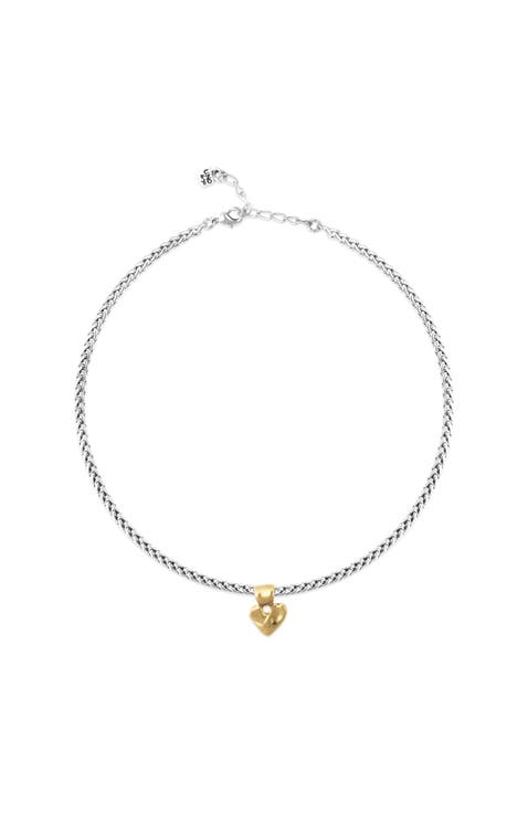 Sterling Silver Plated Necklace With Heart Detail In 18K Gold