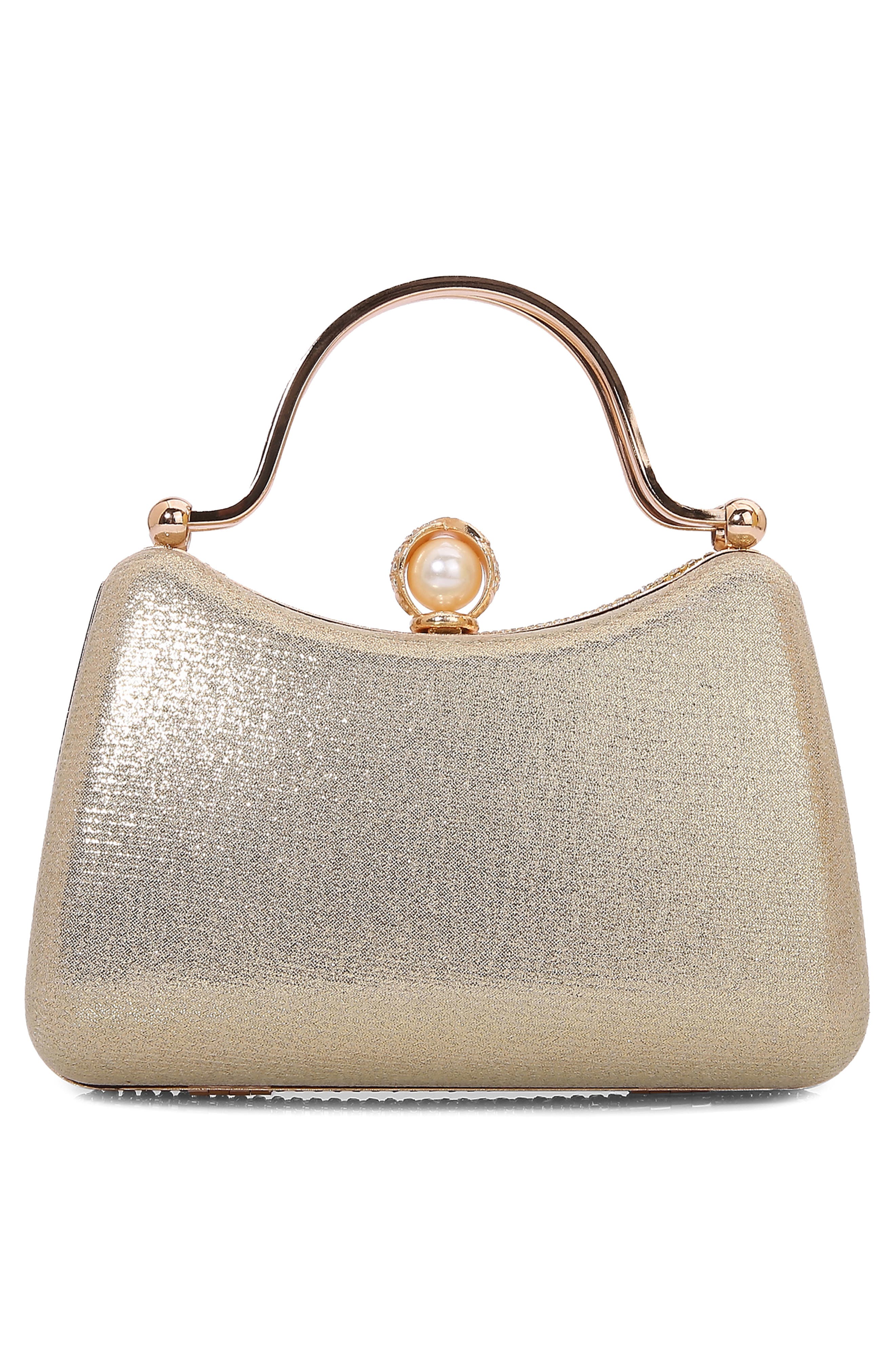 Pearl Clasp Rhinestone Handheld Bag, Alternate, color, GOLD