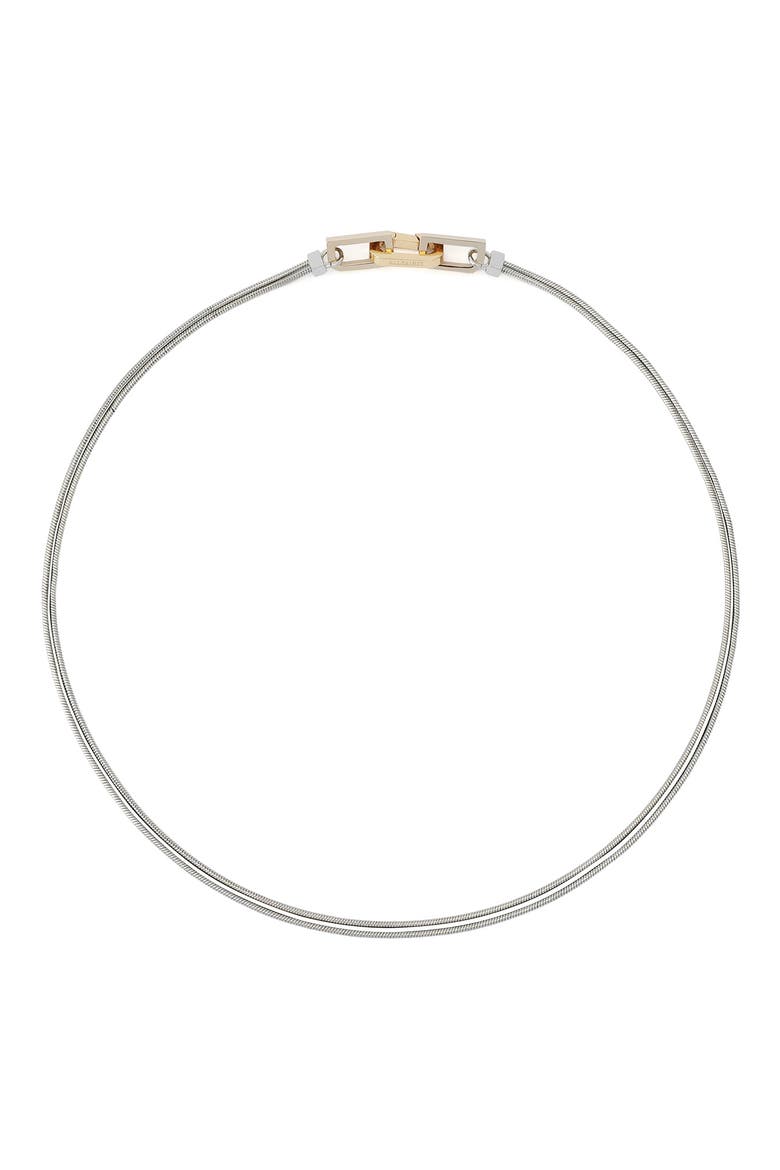 Hex Link Multilayer Necklace, Main, color, TWO TONE SHINY RHODIUM