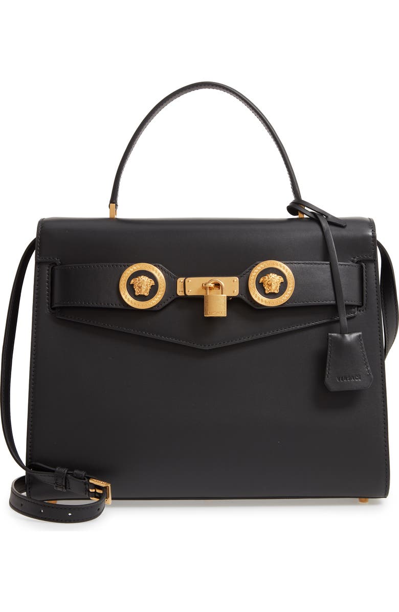 Versace Icon Leather Top Handle Shoulder Bag, Main, color,