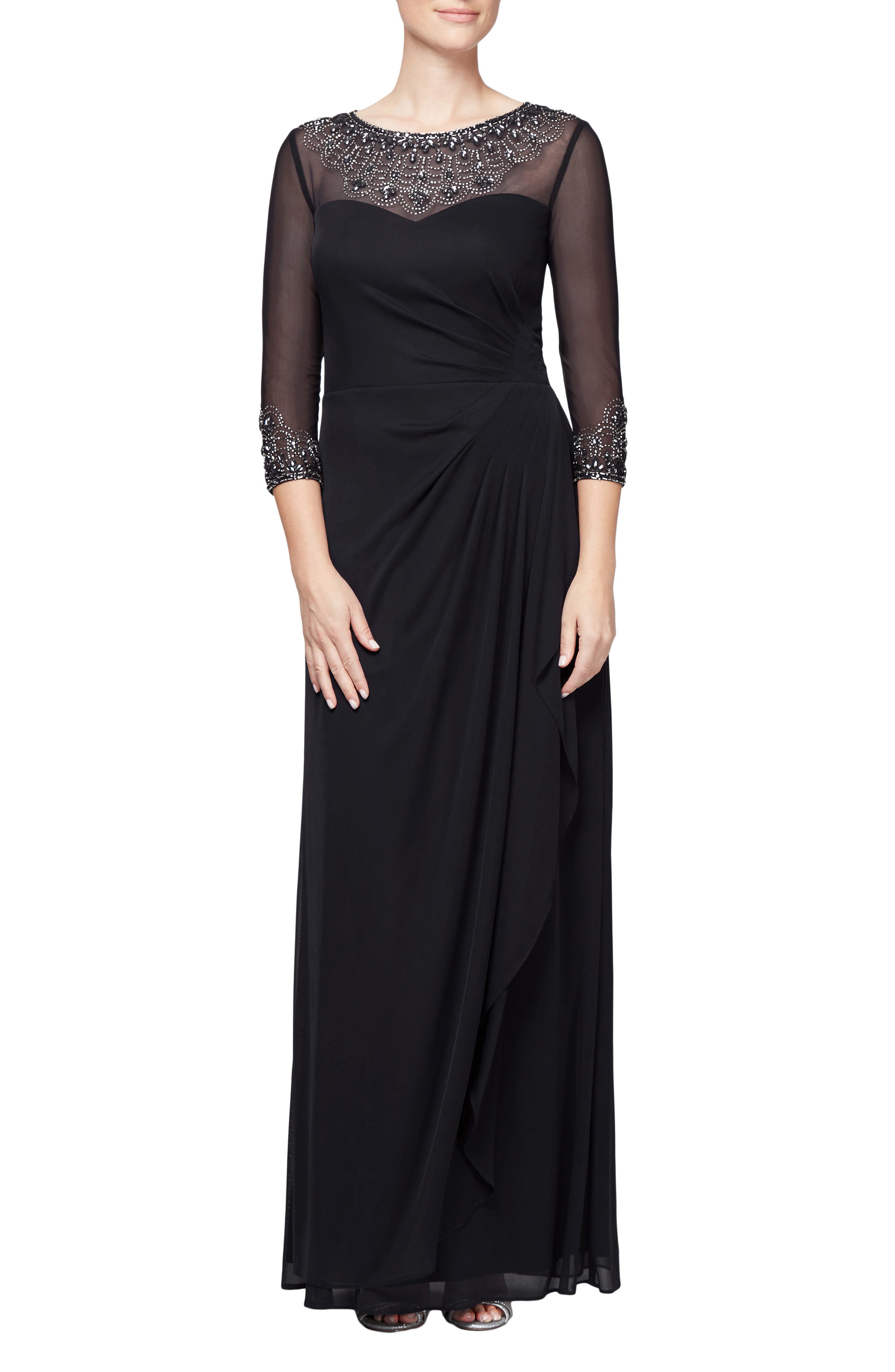 nordstrom alex evening dresses Alex Evenings Illusion Embellished A-Line Gown
