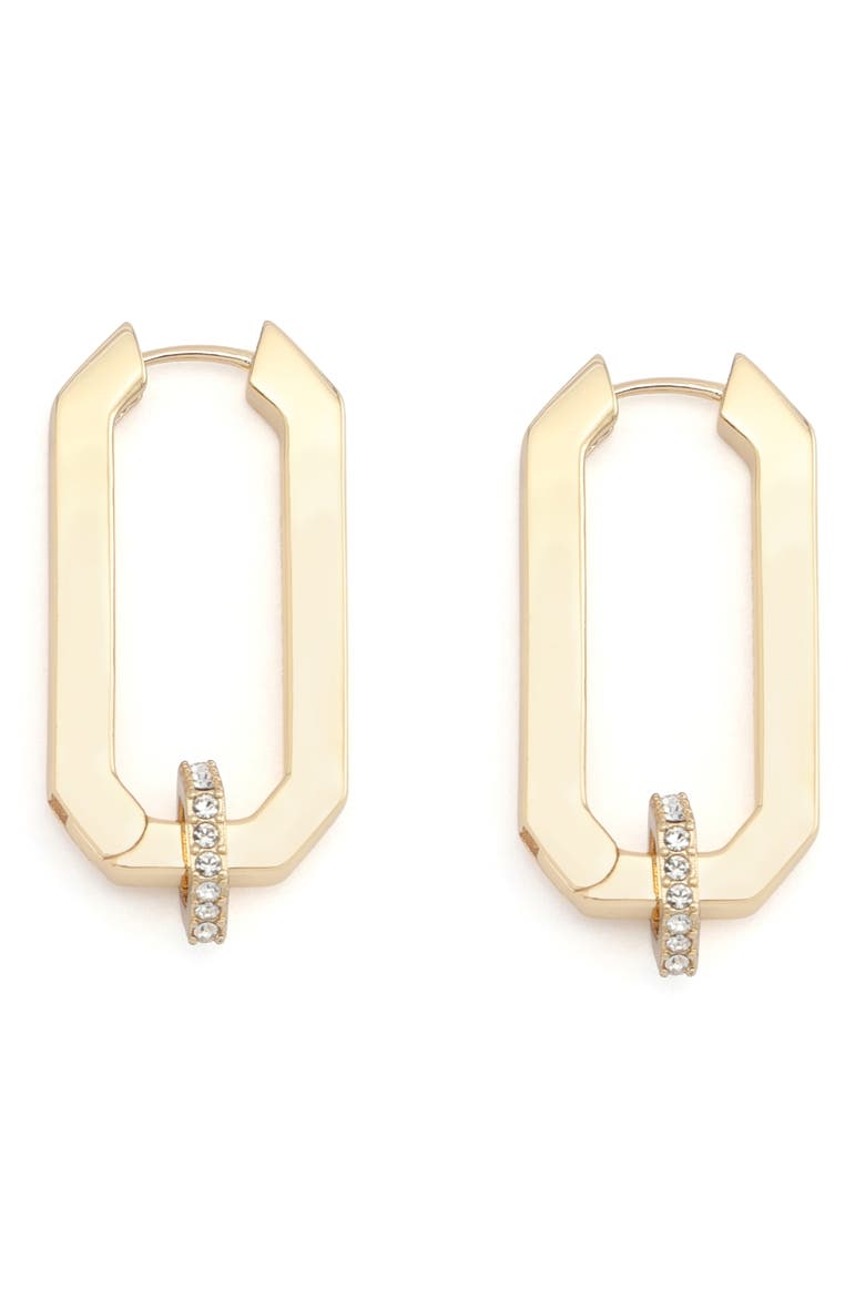 Crystal Hexagon Huggie Hoop Earrings, Alternate, color, SHINY GOLD