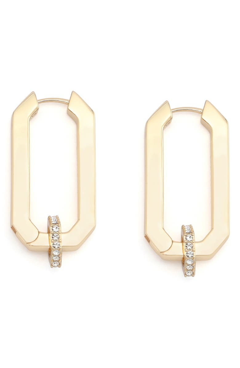 AllSaints Crystal Hexagon Huggie Hoop Earrings, Alternate, color, Shiny Gold