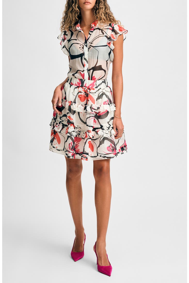 Printed Band Collar Button-Up Shirt, Main, color, SPLASHY FLORAL