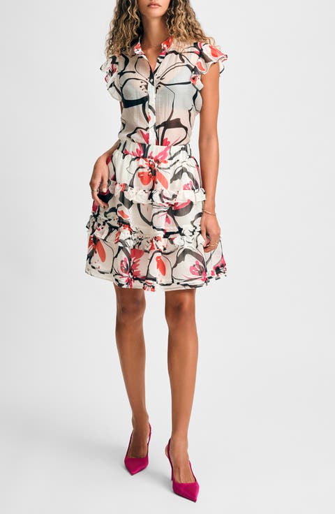 Printed Band Collar Button-Up Shirt