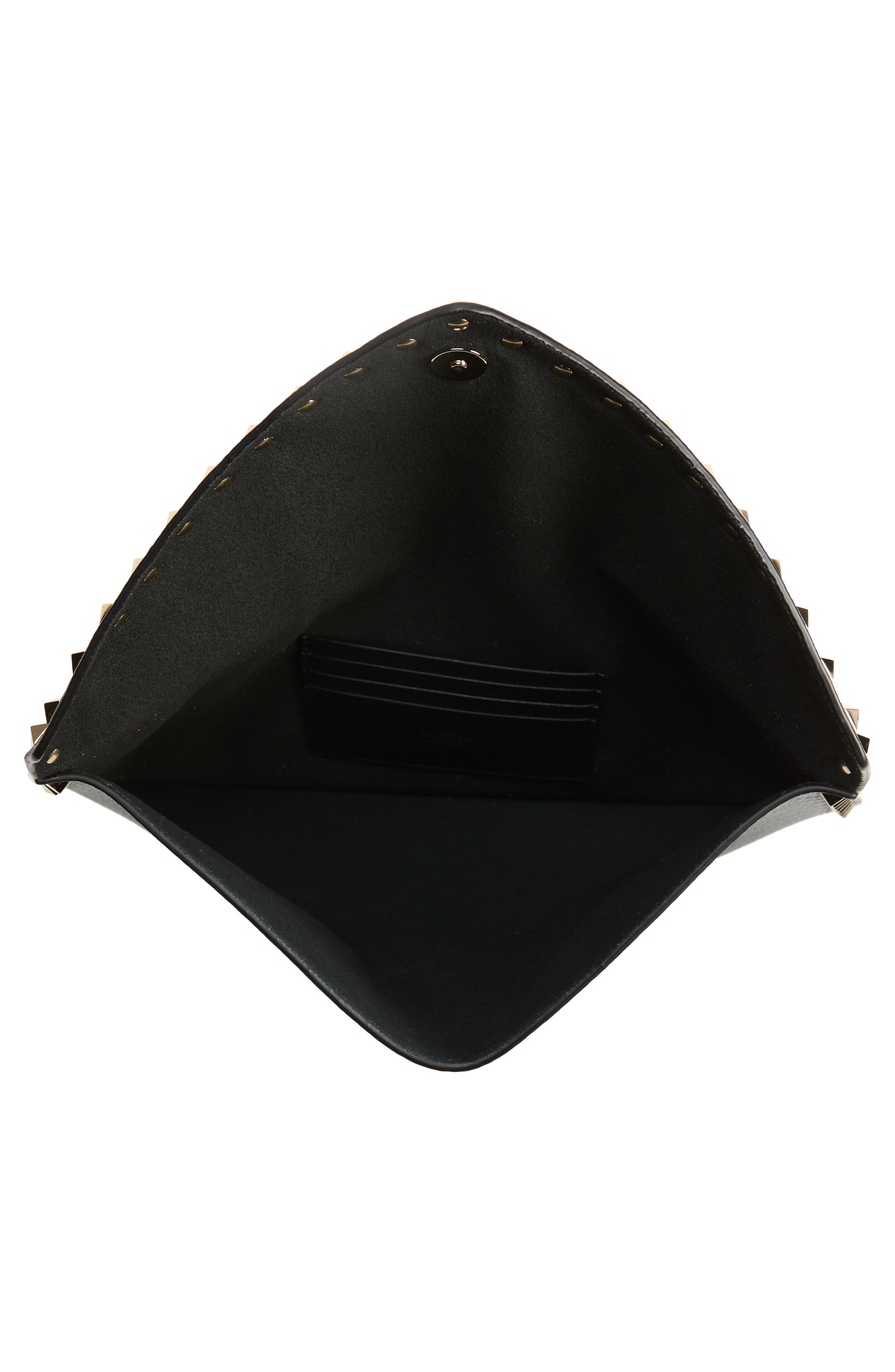 Valentino Garavani Large Rockstud Leather Envelope Pouch, Alternate, color, Nero