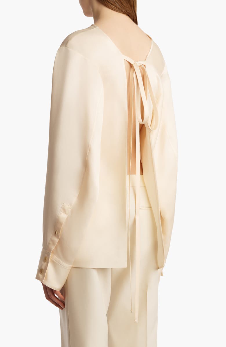 Khaite Durion Tie Back Cupro & Silk Satin Top, Alternate, color, Custard