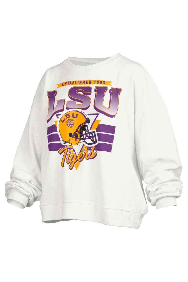 Women's Pressbox White LSU Tigers Janice Retro Logo Oversized Pullover Sweatshirt, Alternate, color, White