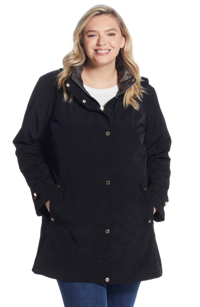 Gallery Water Resistant Raincoat, Alternate, color, Black