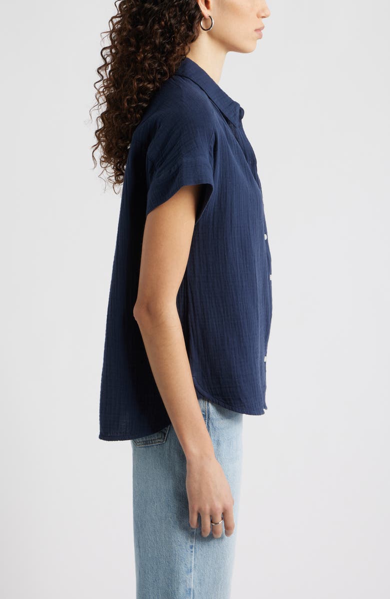 Caslon<sup>®</sup> Cotton Gauze Button-Up Shirt, Alternate, color, Navy Still