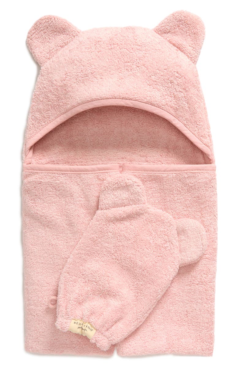 Bella Tunno Hooded Towel & Washing Mitt Set, Main, color, Blush
