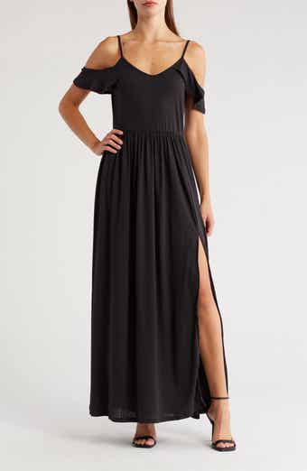 GO COUTURE Ruffle Cold Shoulder Maxi Dress
