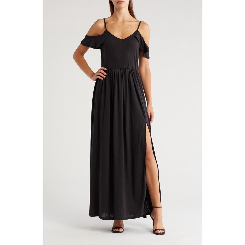 Go Couture Ruffle Cold Shoulder Maxi Dress In Black
