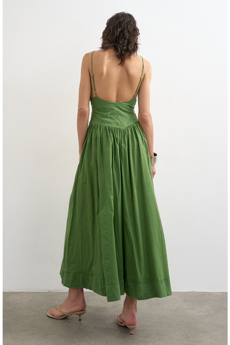 Embroidered Open Back Cotton Maxi Dress, Alternate, color, MEDIUM GREEN