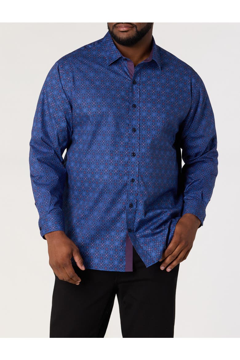 Big & Tall Medallion Print Sport Shirt V2, Alternate, color, PEACOAT MULTI