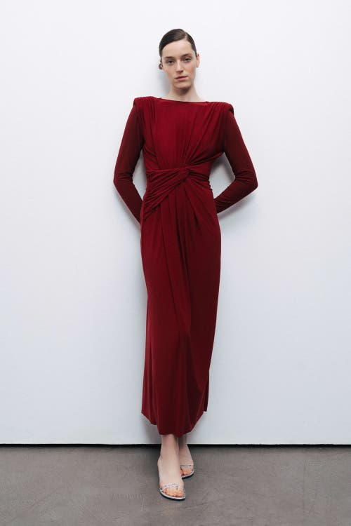 Nocturne Maxi Dress With Twirl Detail In Burgundy