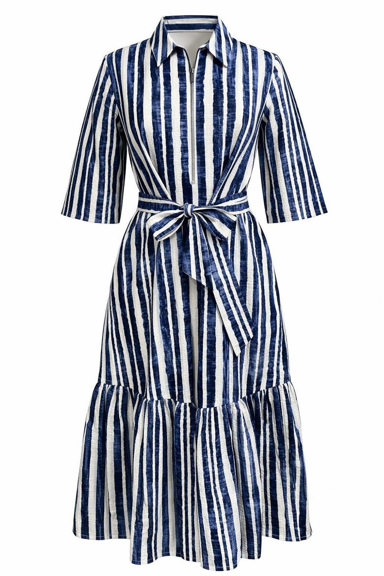 Darcio Shirt Collar Short Sleeve Belted Midi Dress, Alternate, color, Sax