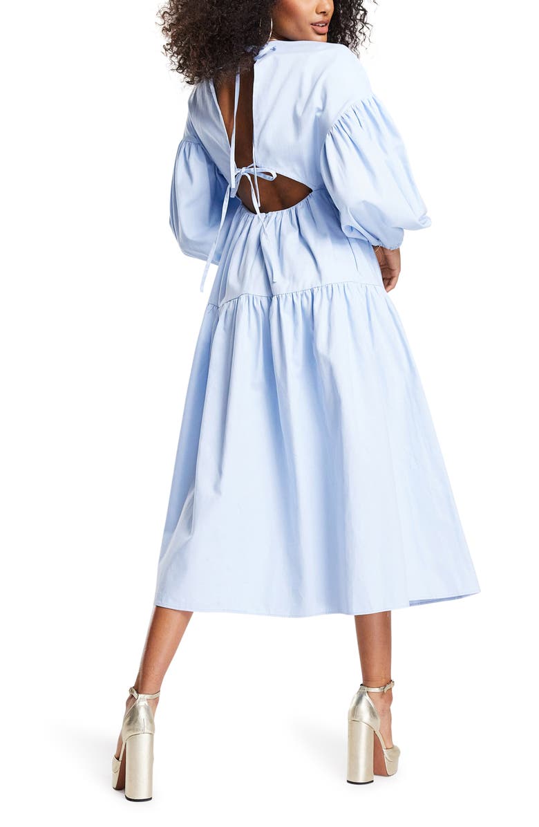 ASOS DESIGN Tie Back Tiered Long Sleeve Maxi Dress, Alternate, color, 