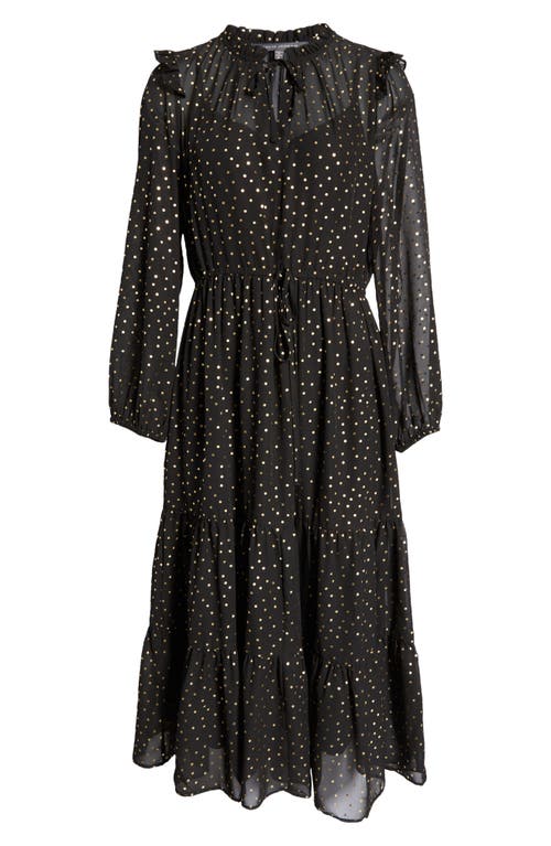 Julia Jordan Julie Jordan Drawstring Waist Long Sleeve Midi Dress In Black/gold