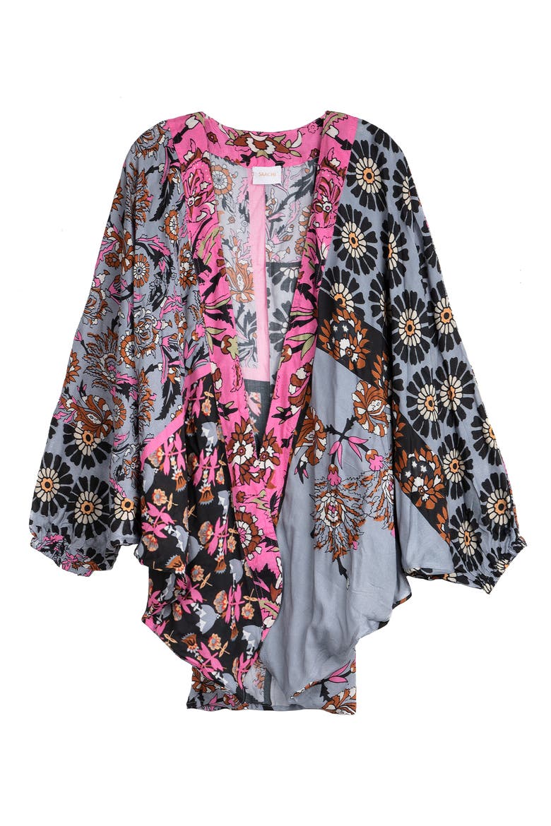 The Tropicana Paisley Balloon Sleeve Ruana, Alternate, color, PINK COMBO
