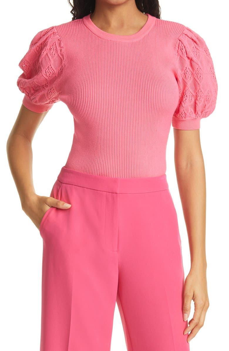 Milly Rib Pointelle Short Sleeve Sweater, Main, color,