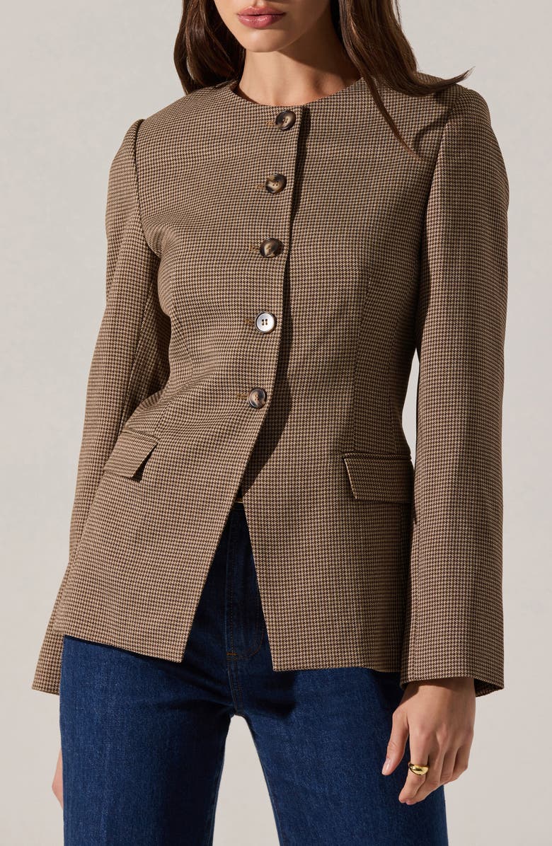 ASTR the Label Bellemere Houndstooth Jacket, Alternate, color, Brown Houndstooth