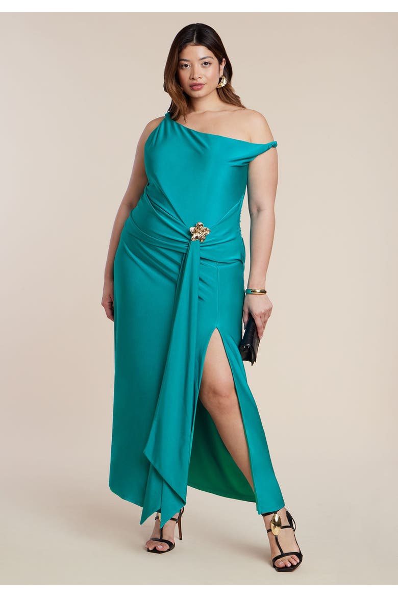 Patbo X Eloquii Asym Neckline Maxi Dress, Alternate, color, BAYOU