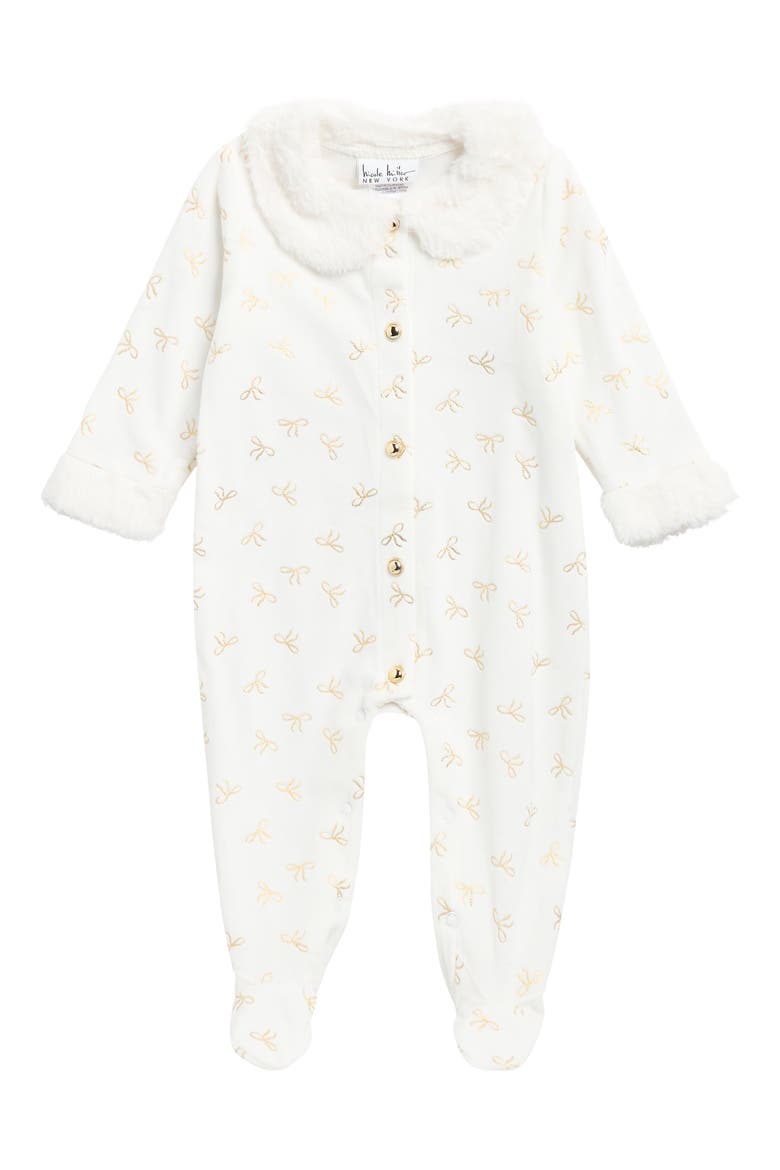 Faux Fur Trim Footie, Main, color, SNOW WHITE