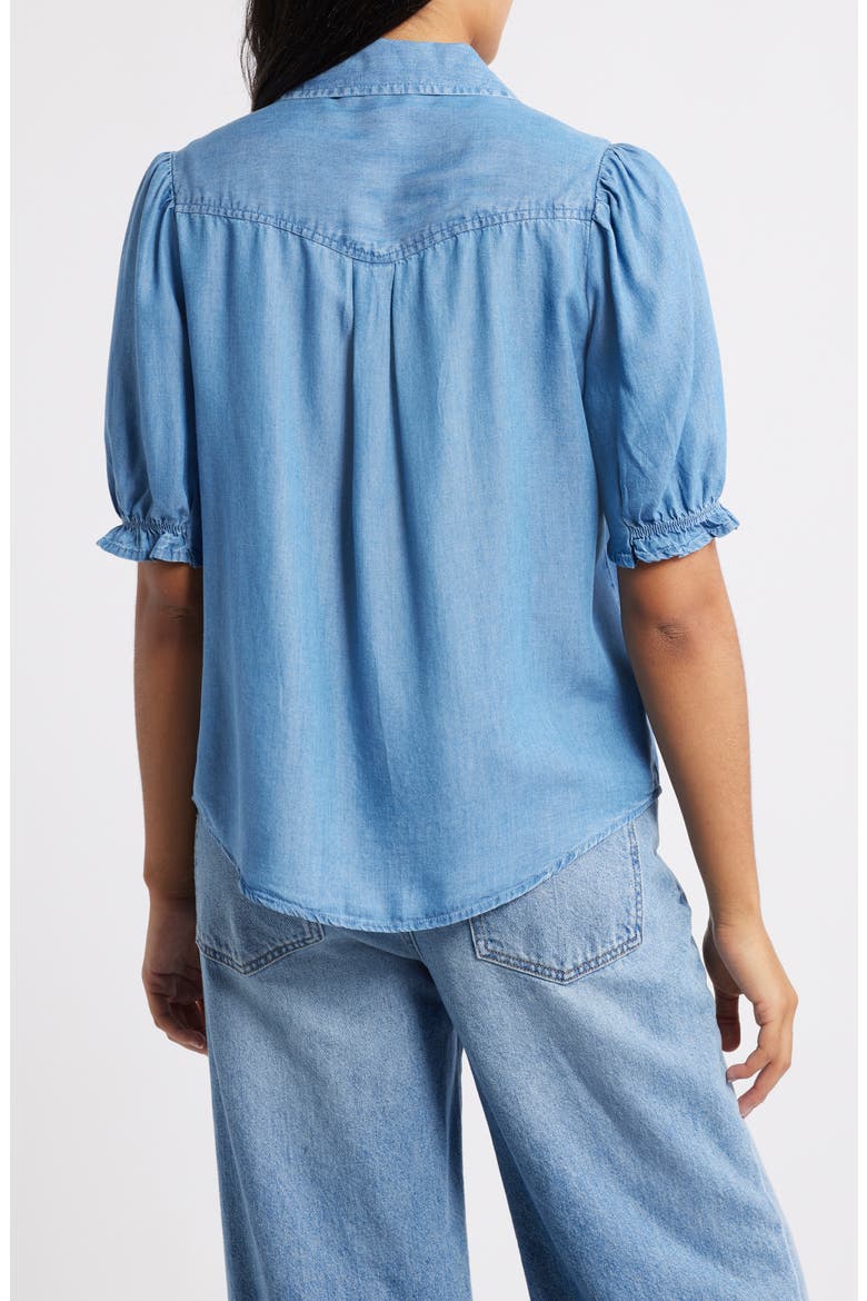 Indira Short Sleeve Denim Button-Up Shirt, Alternate, color, MEDIUM WASH
