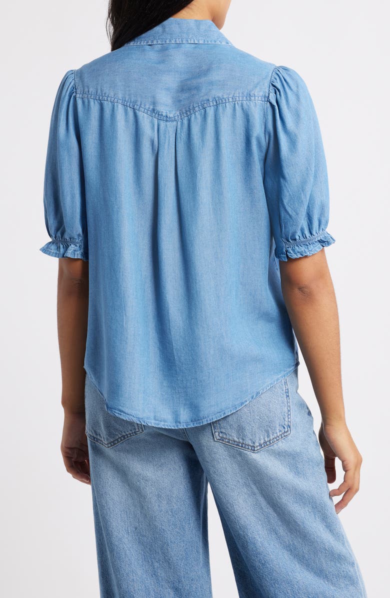 beachlunchlounge Indira Short Sleeve Denim Button-Up Shirt, Alternate, color, Medium Wash