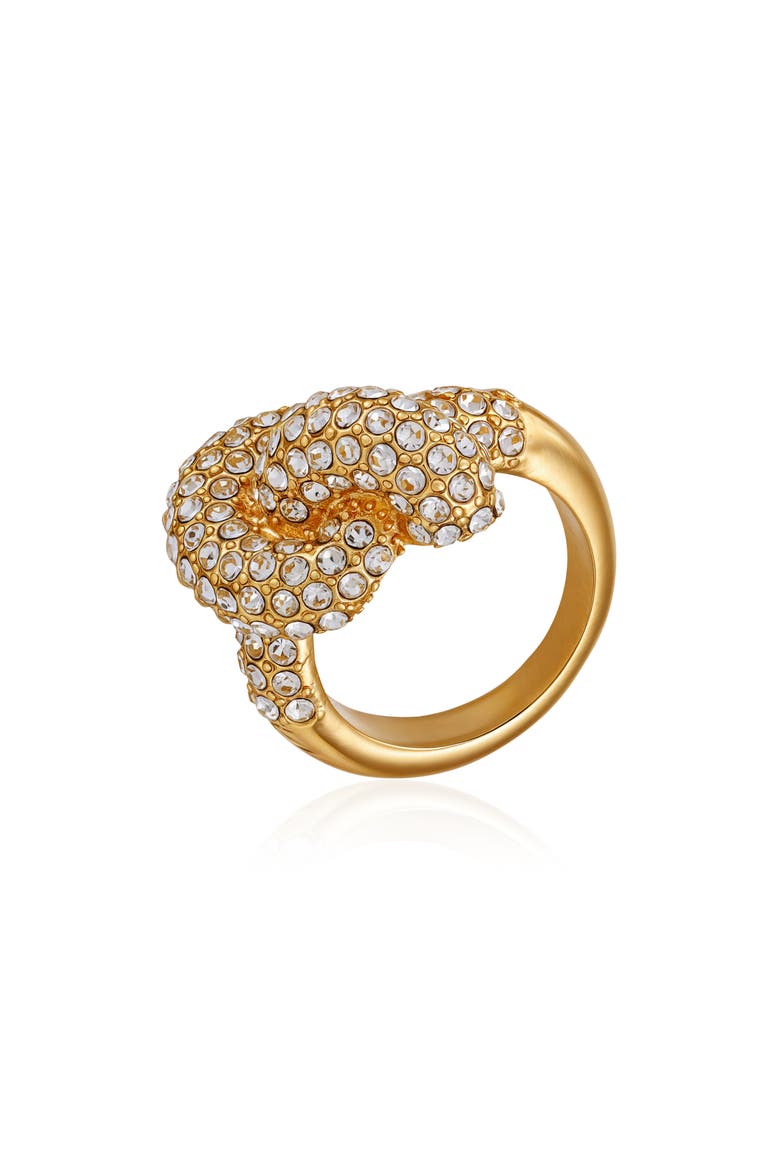 Pavé Crystal Knot Cocktail Ring, Alternate, color, GOLDTONE