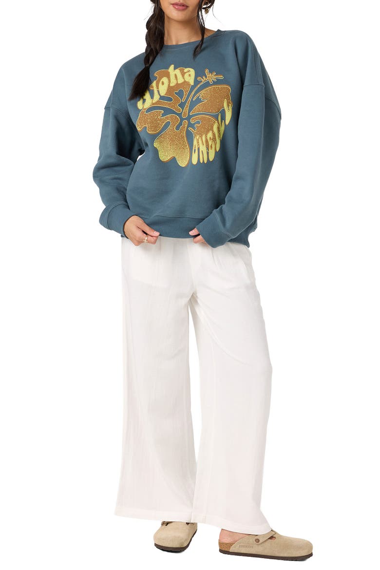 Hibiscus Hawaii Oversized Graphic Sweatshirt, Alternate, color, DARK SLATE