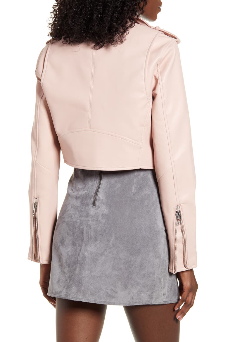 Crop Faux Leather Moto Jacket, Alternate, color, LOVE SICK